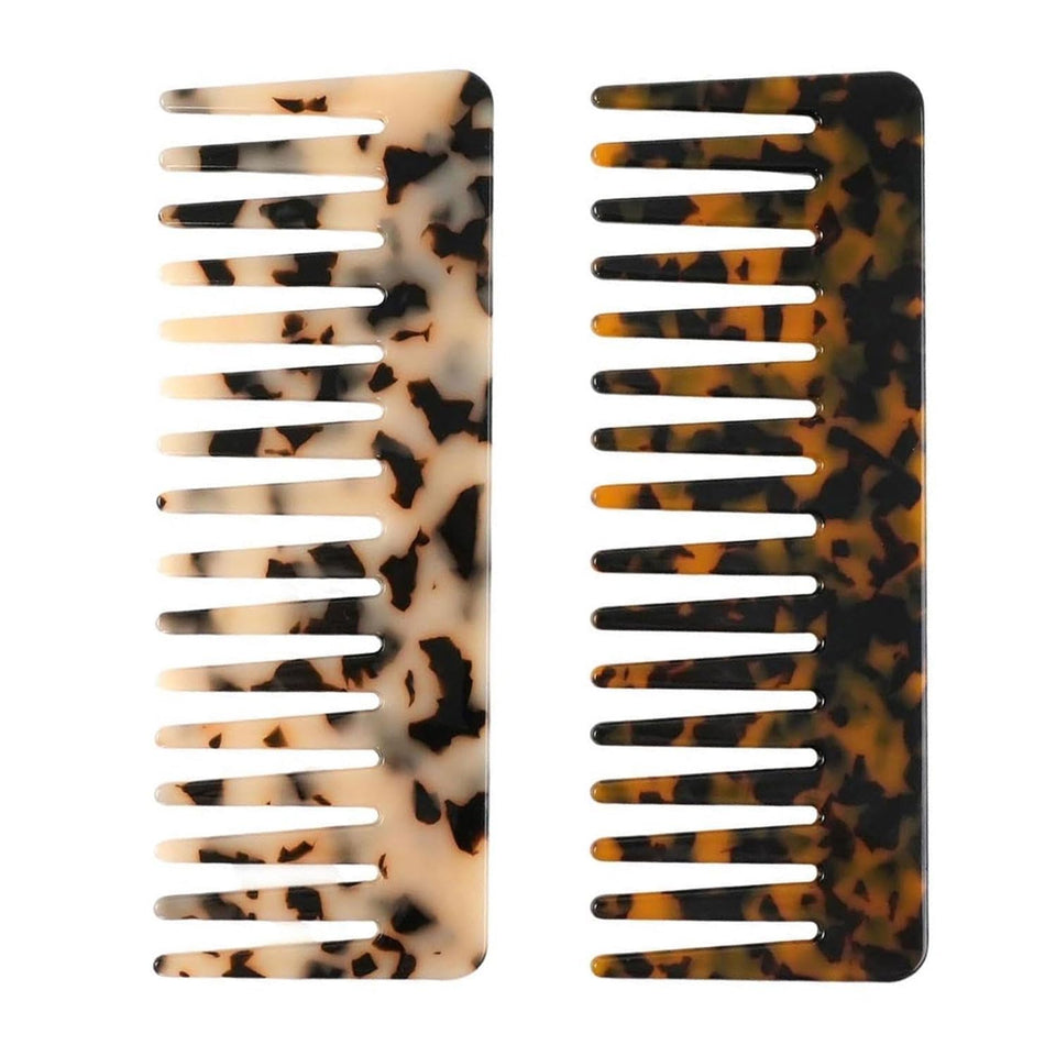 UKSKS tortoise shell wide-tooth comb front view, gentle detangling