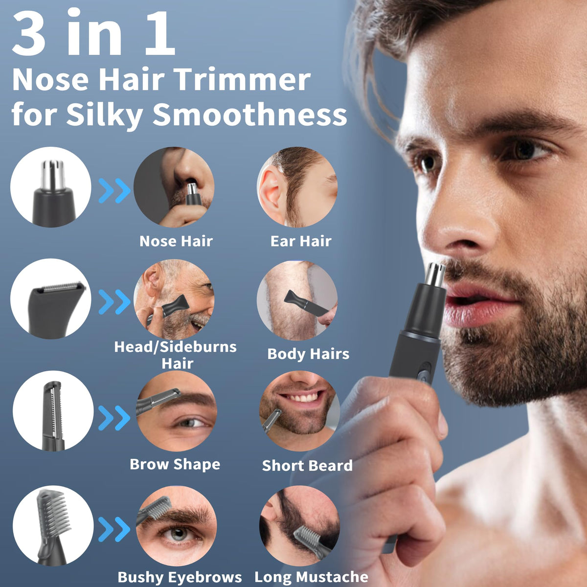 ULAIDO in use trimming nose hair for safe comfortable grooming
