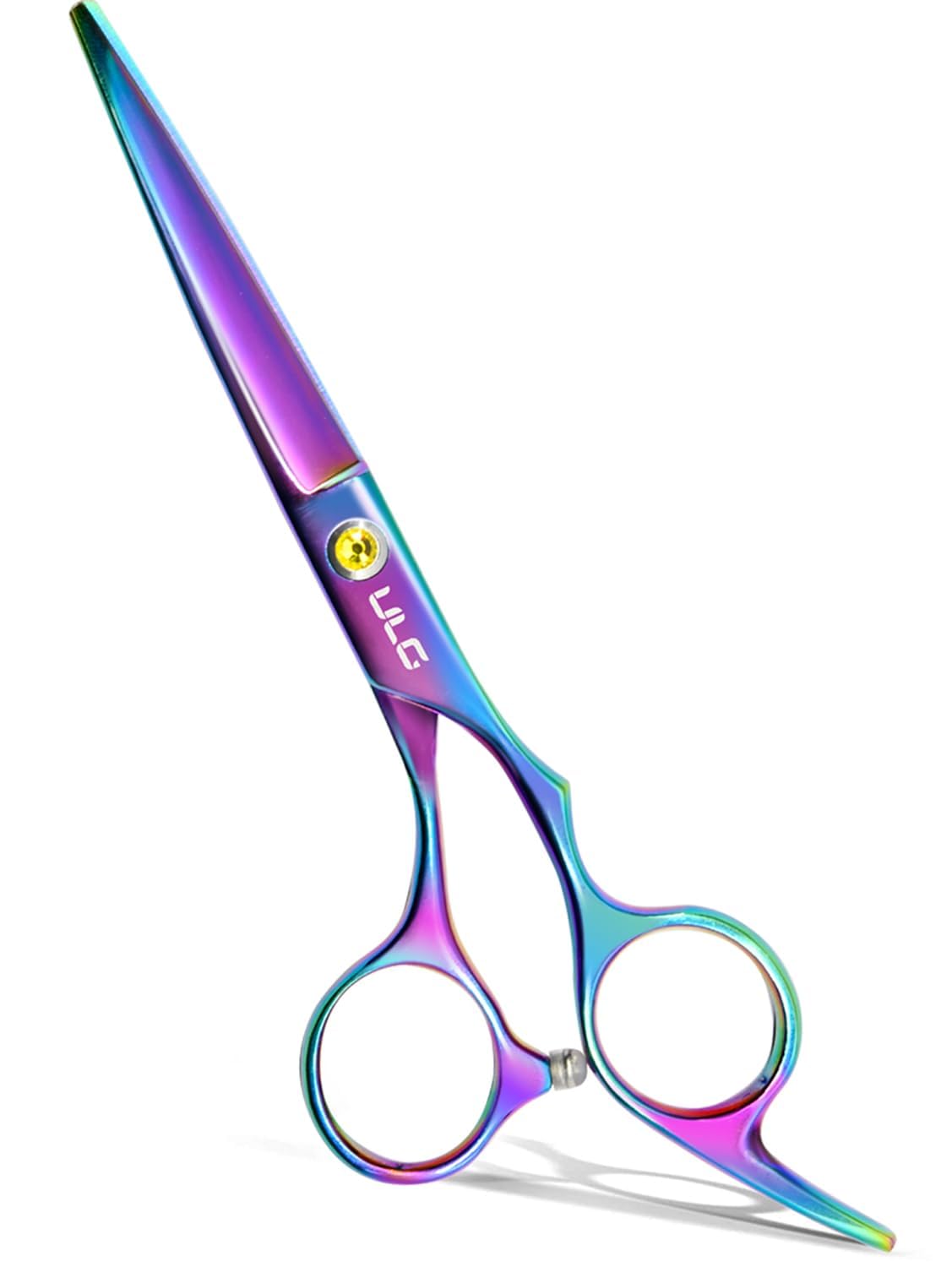 ULG rainbow shears front view showing polished finish and professional look for salons