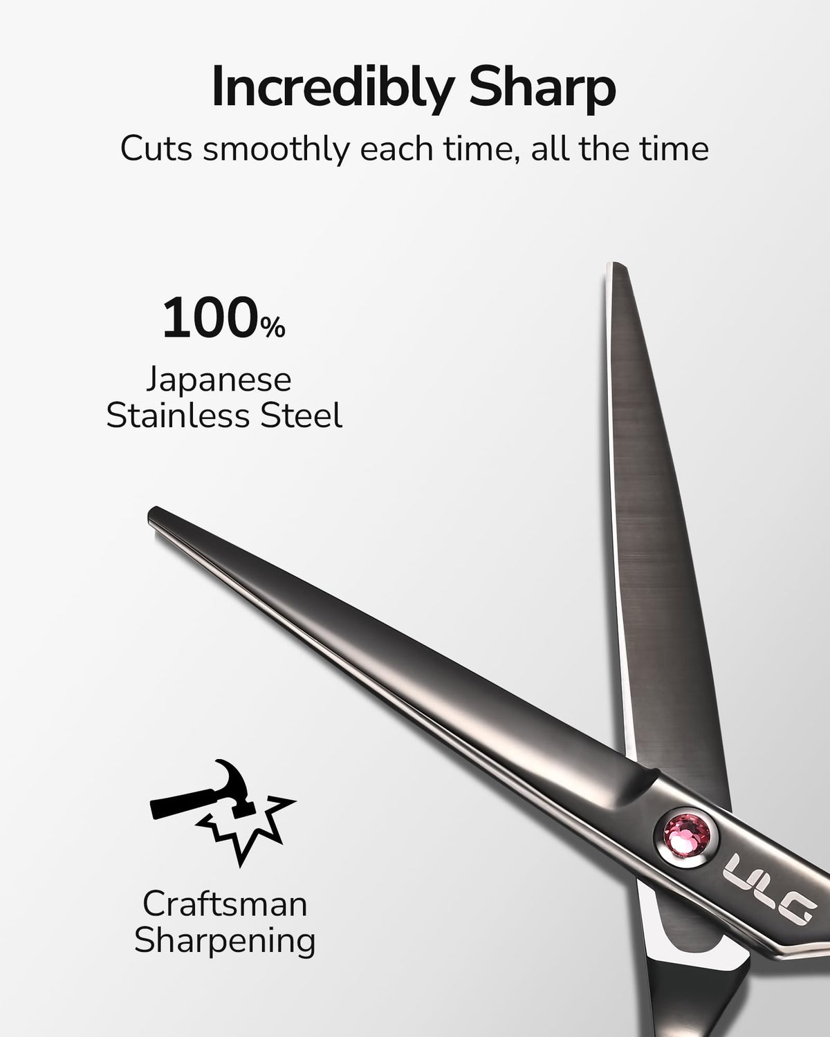 ULG scissors in use by barber showing clean cutting action for efficient haircuts
