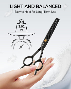 ULG shears in use by stylist thinning layered hair for natural texture
