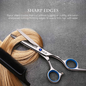 ULG scissors in salon use with stylist trimming hair for accurate results
