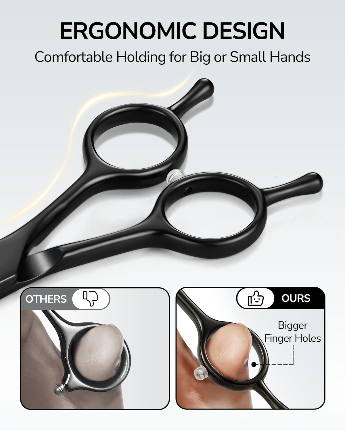 ULG scissors cutting hair in a salon scene demonstrating smooth, controlled trimming benefit
