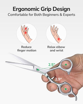 ULG scissors next to hand for scale showing compact size and balanced handling benefit