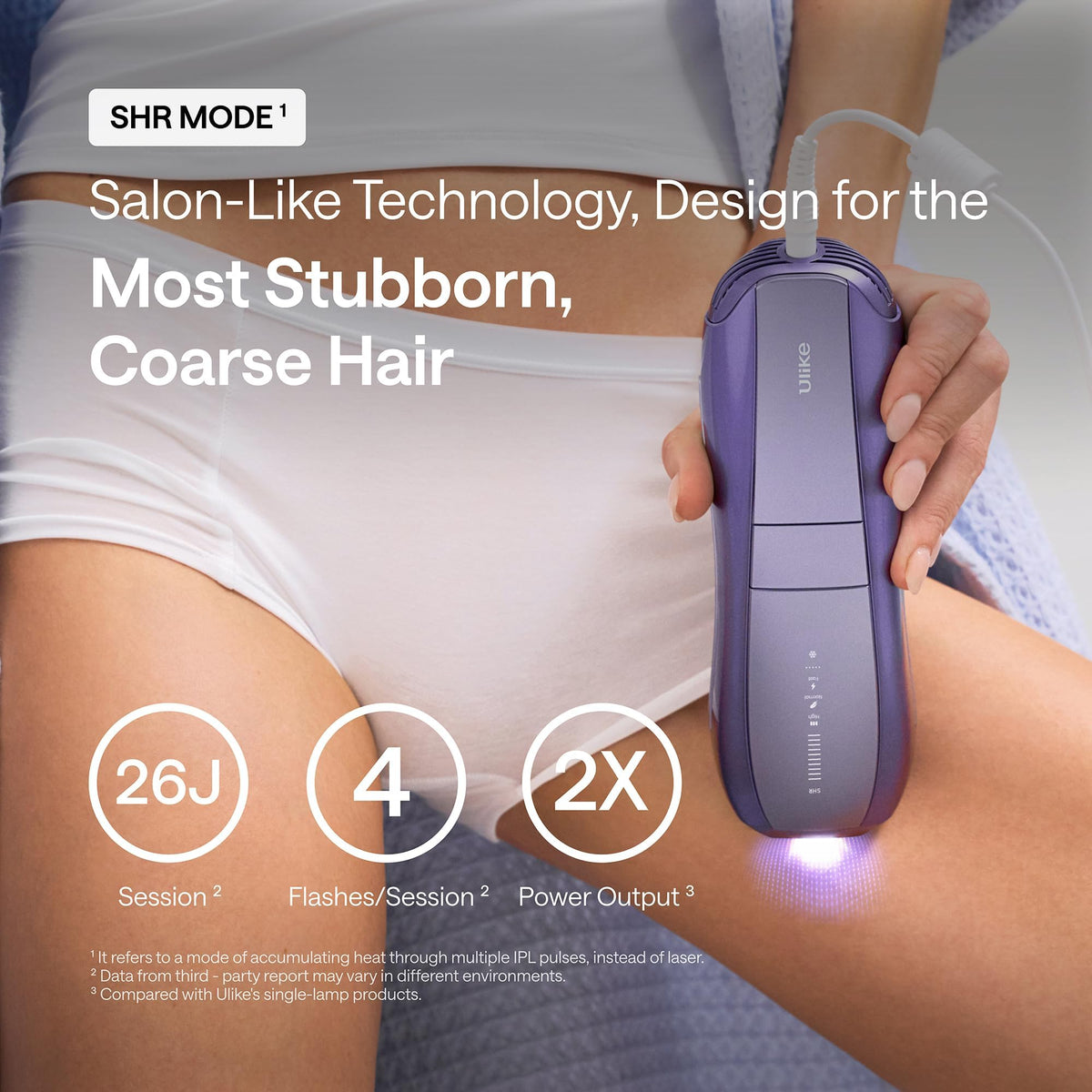 Ulike device in use on bikini area demonstrating gentle, low-discomfort treatment