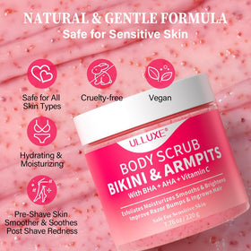 ulluxe close-up of scrub granules texture showing gentle exfoliation benefit