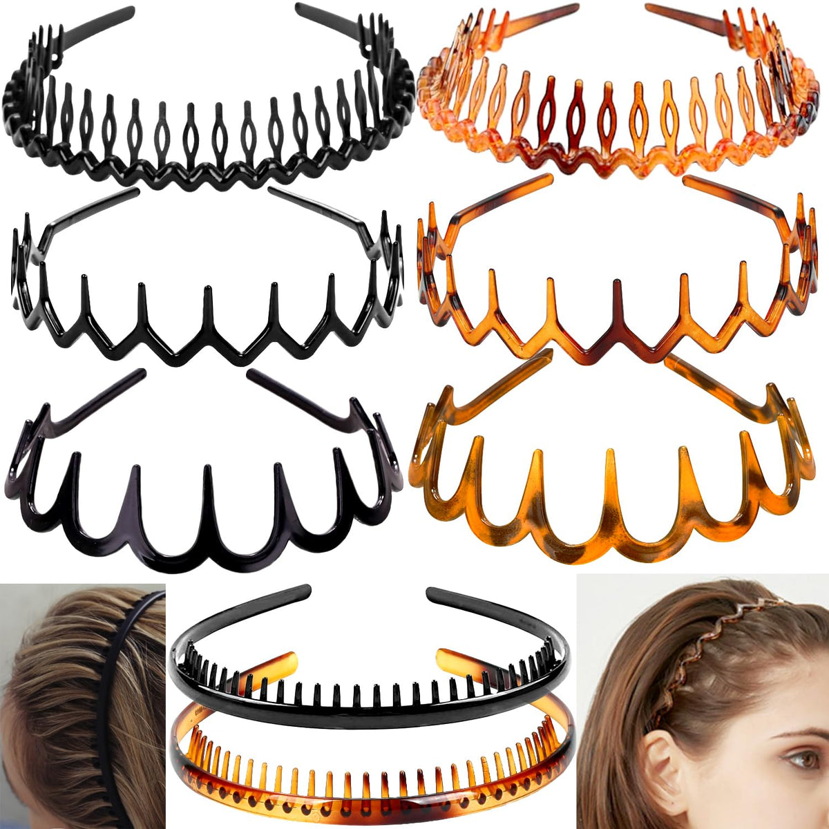 ULTIMUTE front view of eight black and leopard headbands showing mixed finishes and pack variety