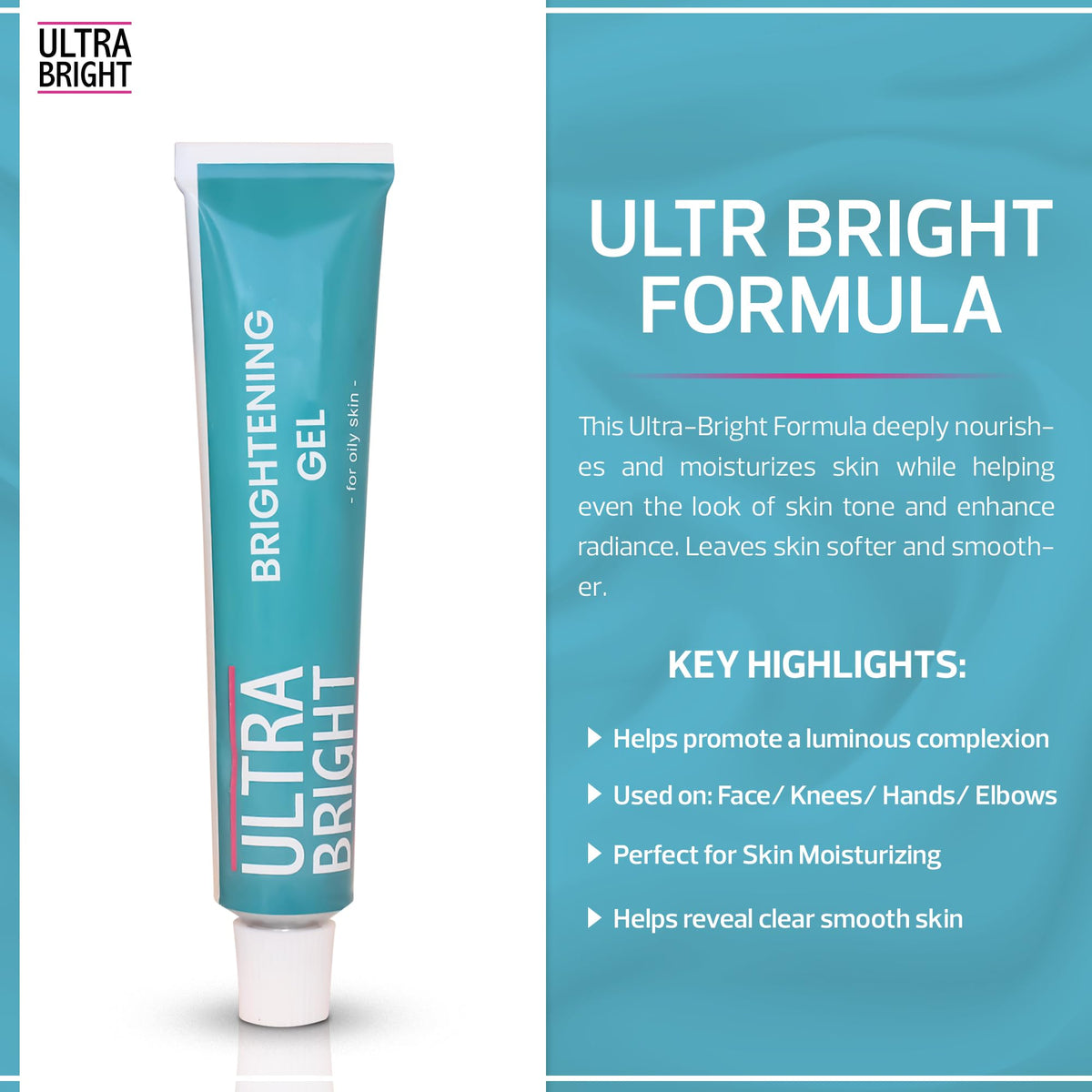 ULTRA BRIGHT swiped gel close-up showing smooth finish, quick absorption