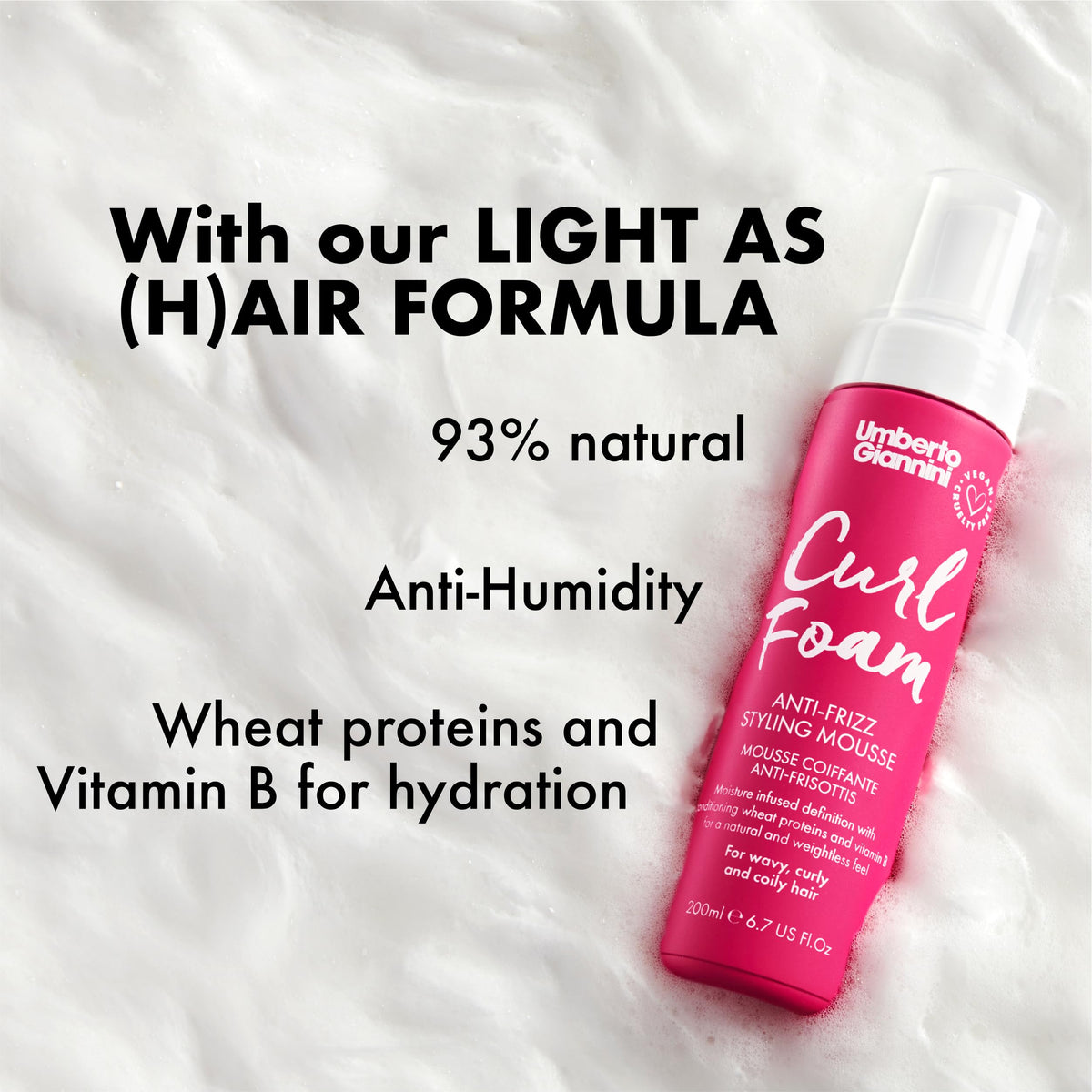 Umberto Giannini label close-up showing vegan and clean formula
