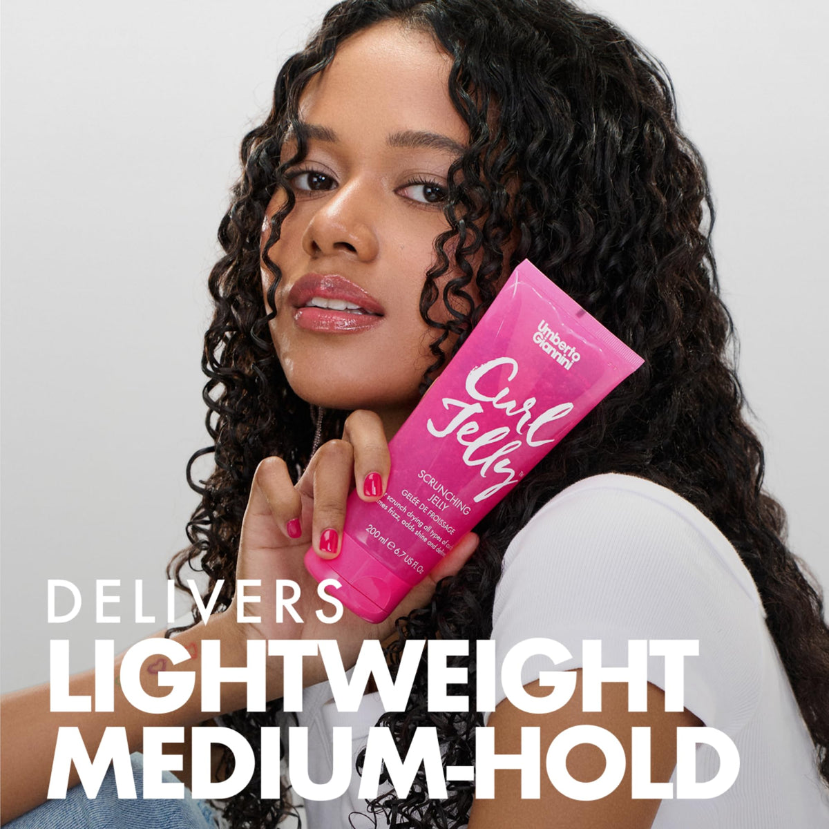 Umberto Giannini gel on hand demonstrating spreadable formula and touchable hold