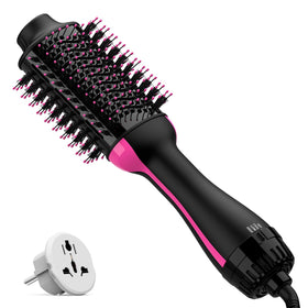 Umeely front view hot air brush showing controls and barrel for travel convenience