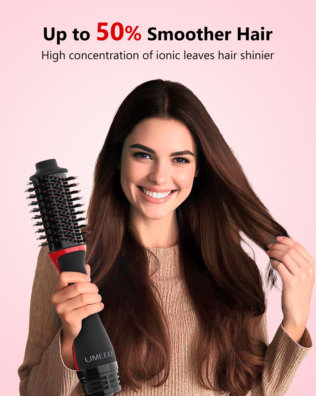 Umeely close-up of 2-inch oval brush head for root lift and smoothing