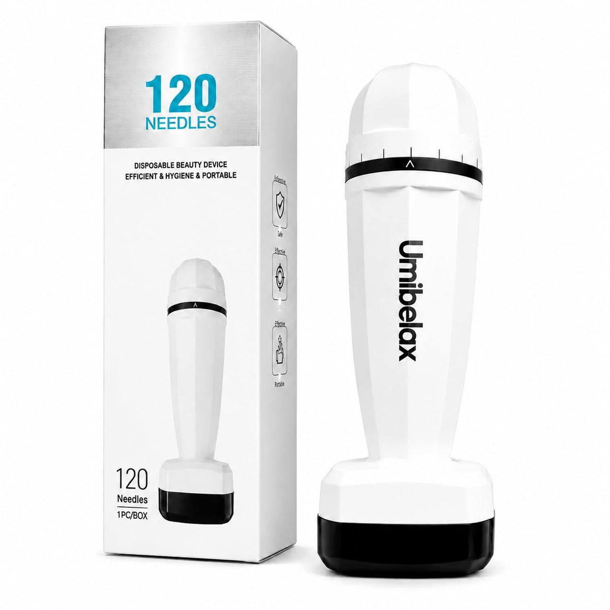 Umibelax Derma Stamp front view showing compact design and benefits