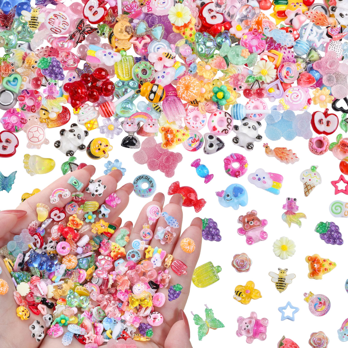 Umillars front packaging showing mixed kawaii resin charms and kit benefit