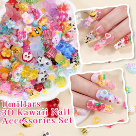 Umillars charms applied on nails illustrating colorful manicure upgrade