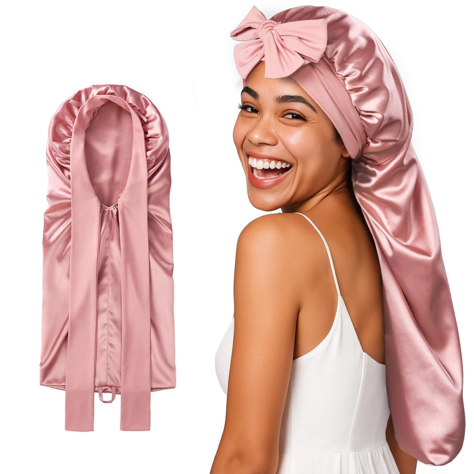 Umisleep bonnet front packaging showing color and size, promotes luxury care