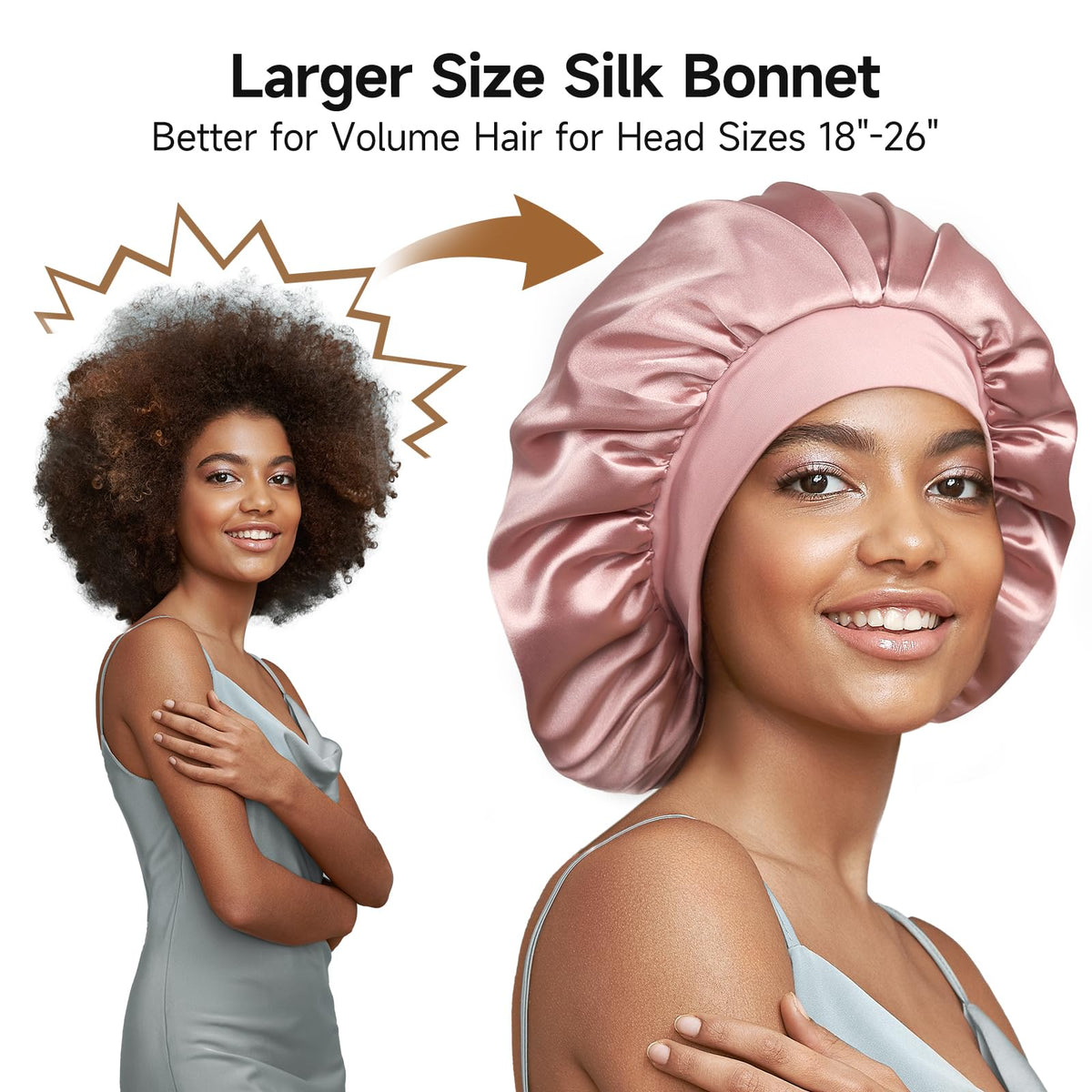 Umisleep bonnet containing long curly hair to show roomy large size