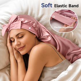 Umisleep bonnet holding long braids to show extra length and volume protection