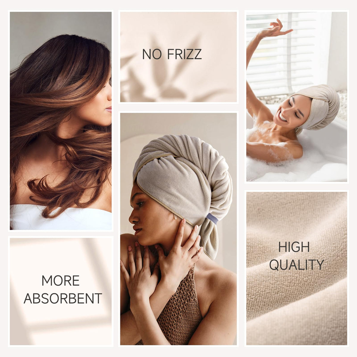 Umisleep towel wrapped on curly hair demonstrating hands-free drying benefit
