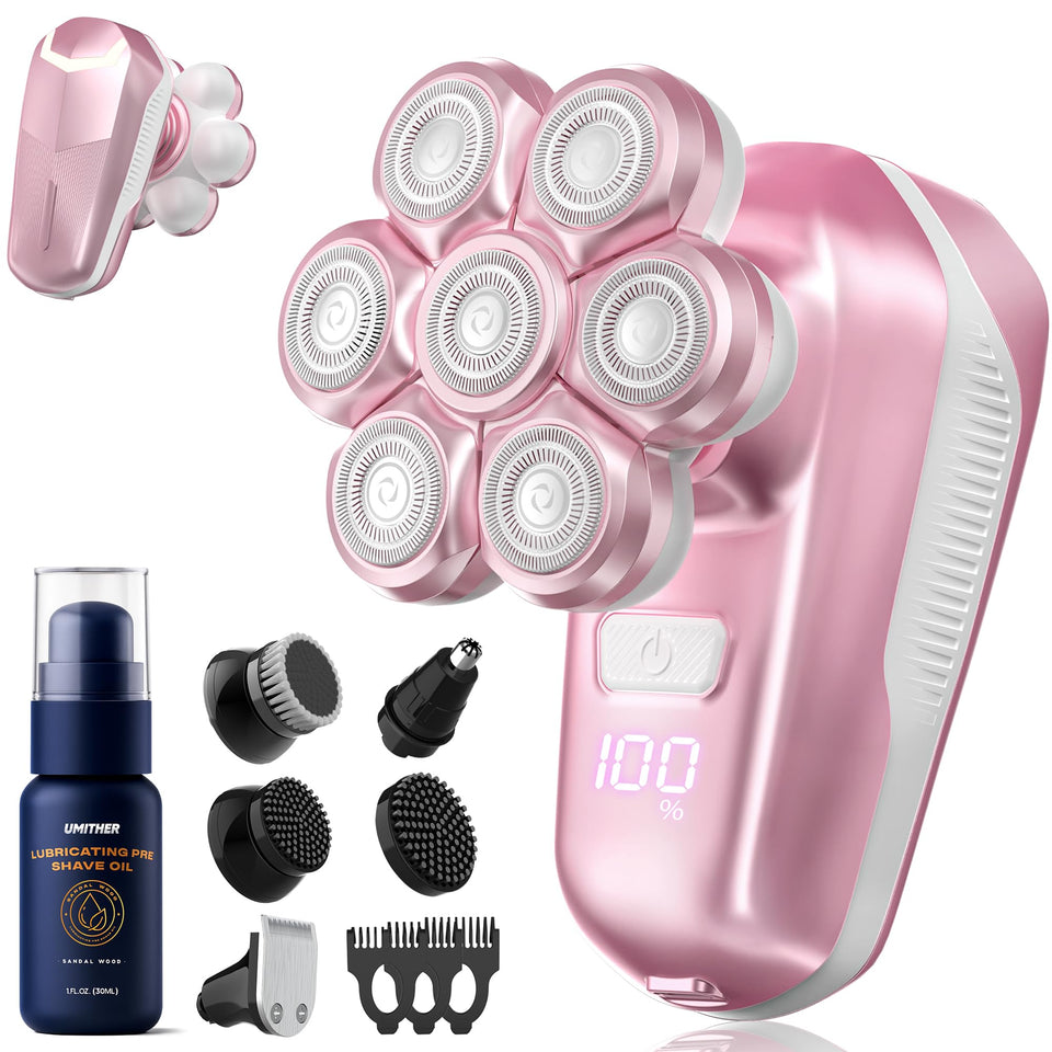 umither front view electric shaver showing sleek pink design and portability