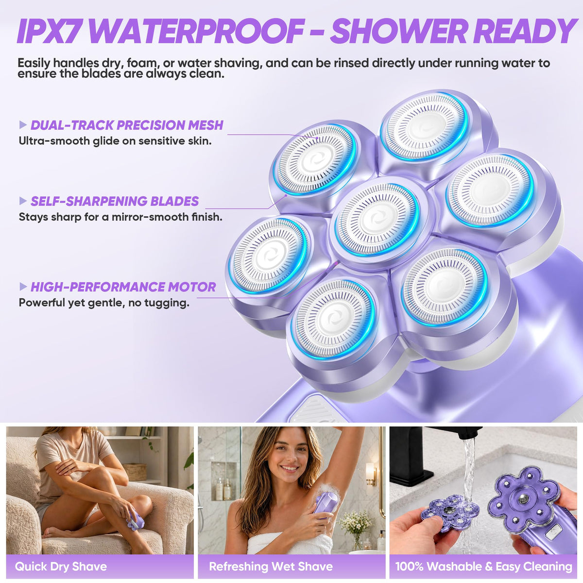 umither electric shaver used under shower demonstrating waterproof wet and dry use
