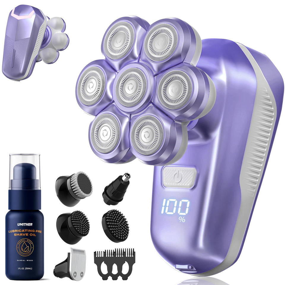umither shaver front view showing controls and purple finish for easy handling