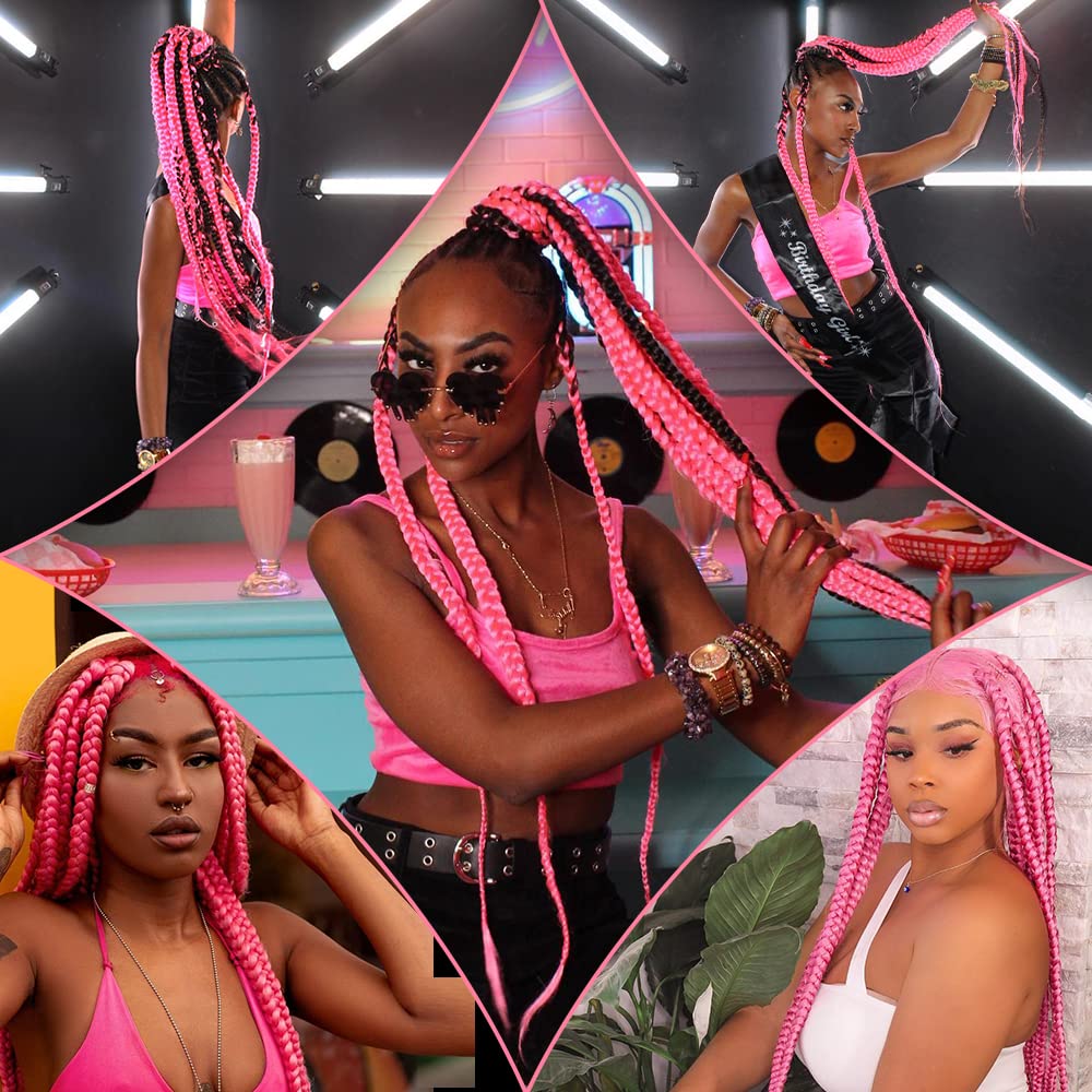 Umylar lifestyle image of finished pink braids showcasing vibrant color