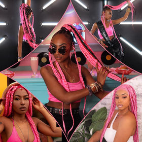Umylar lifestyle image of finished pink braids showcasing vibrant color