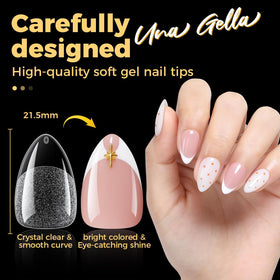UNA GELLA tips with different adhesives demonstration showing secure long-wear benefit