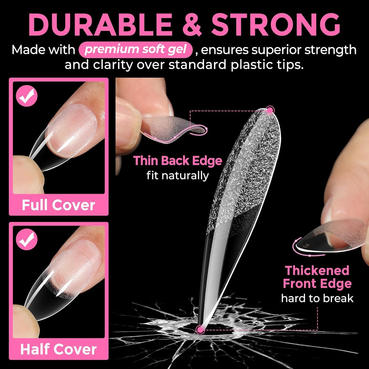 UNA GELLA tips applied with builder gel demonstrating secure attachment benefit
