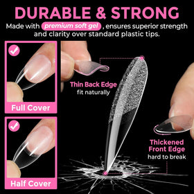 UNA GELLA tips applied with builder gel demonstrating secure attachment benefit