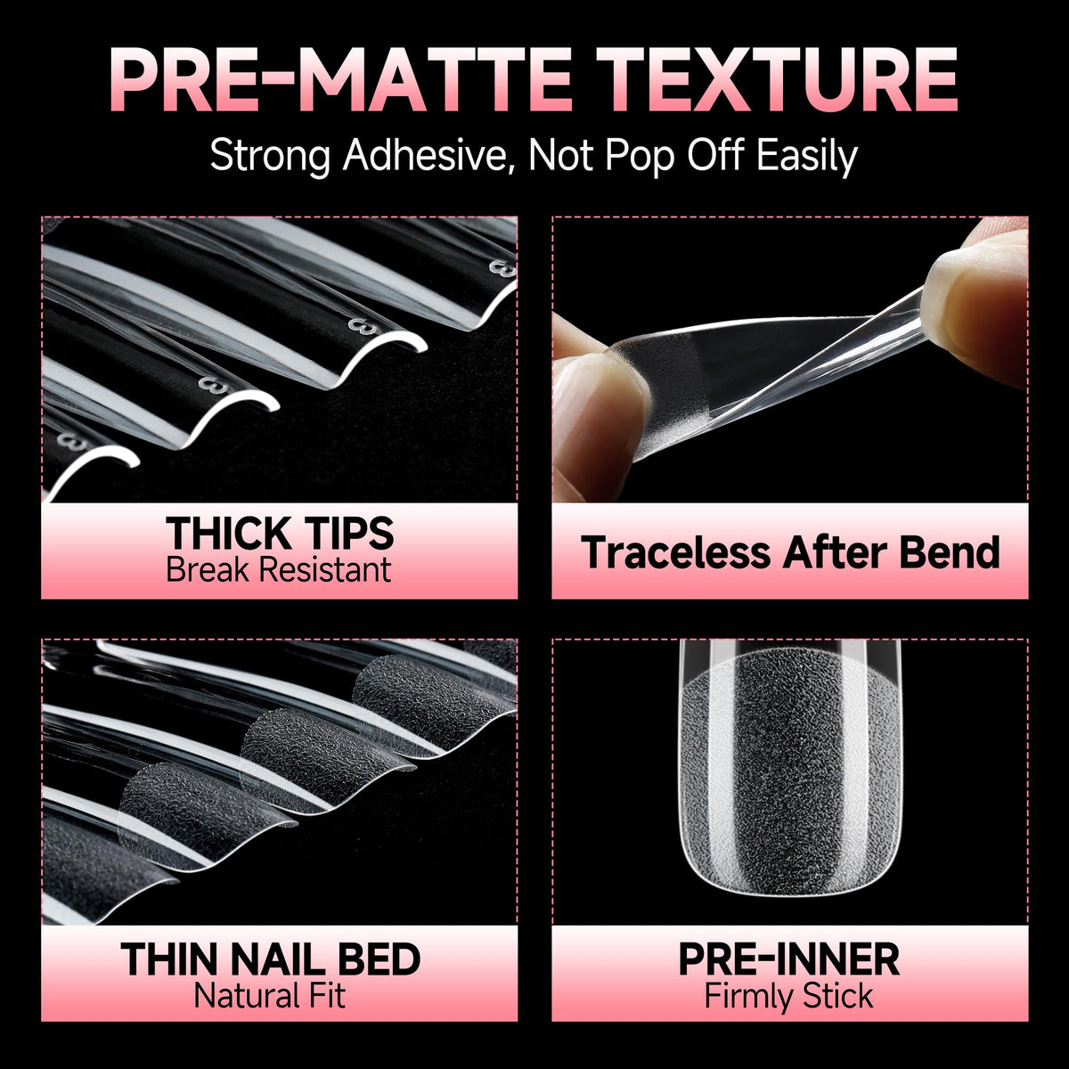 UNA GELLA nail tips being applied to fingernails demonstrating quick press-on or glue application and durability