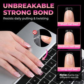 UNA GELLA tips being painted with gel polish to show compatibility and finish
