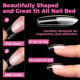 UNA GELLA tip being glued on natural nail illustrating easy application