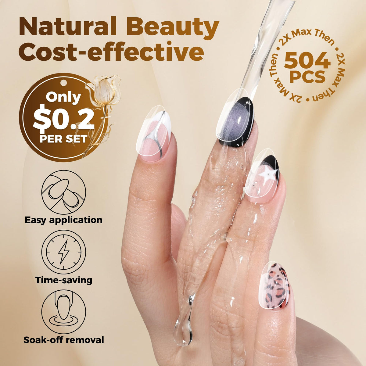 UNA GELLA artistic nail detail showing painted design on a pre-shaped tip