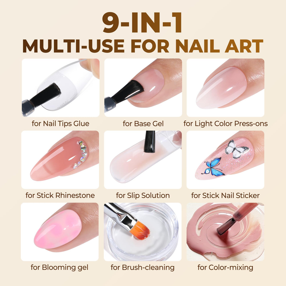 UNA GELLA used as blooming gel creating soft marbled nail art
