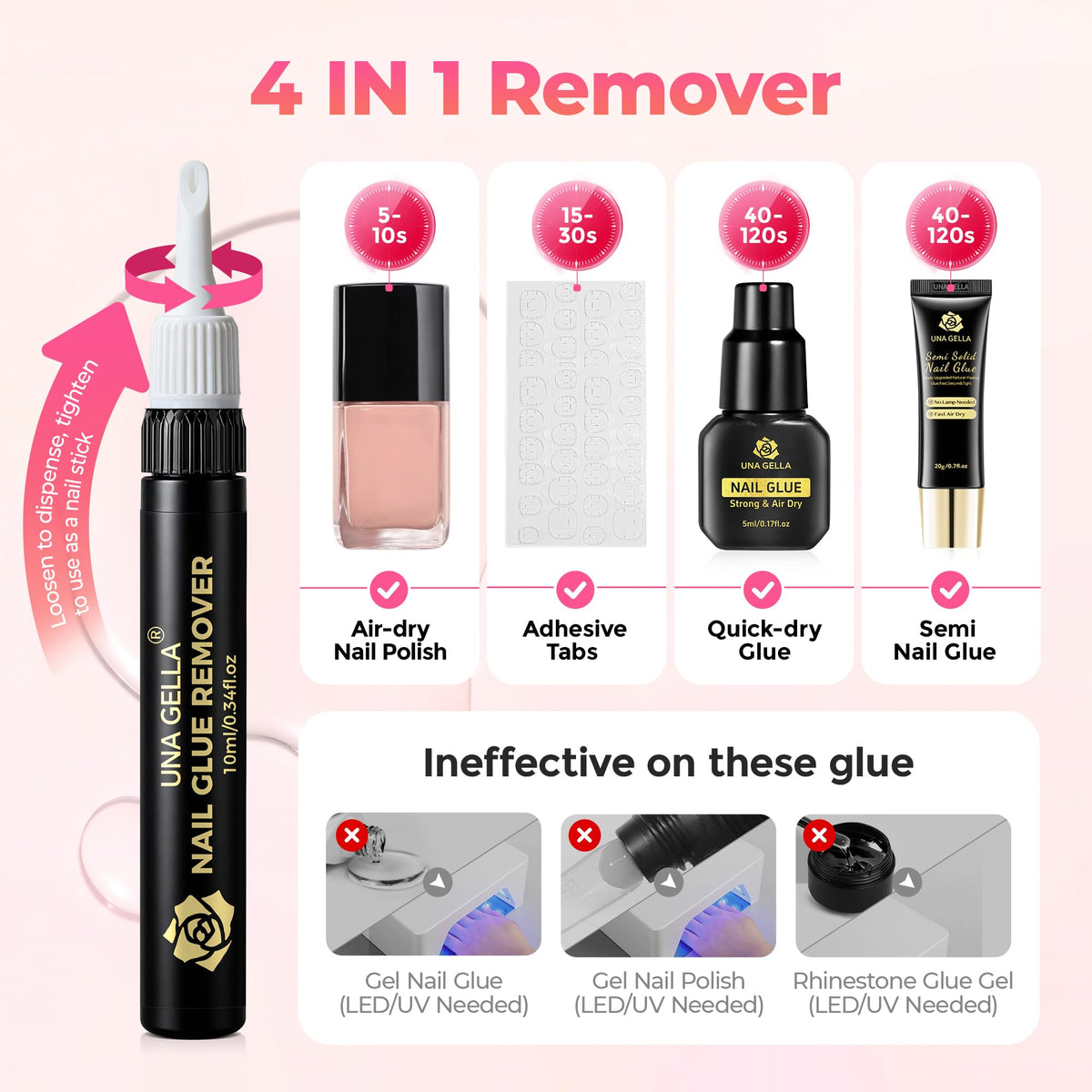 UNA GELLA bottle inside a makeup bag highlighting travel-friendly convenience benefit