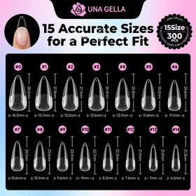 UNA GELLA kit contents laid out showing 300 tips and organized size rows