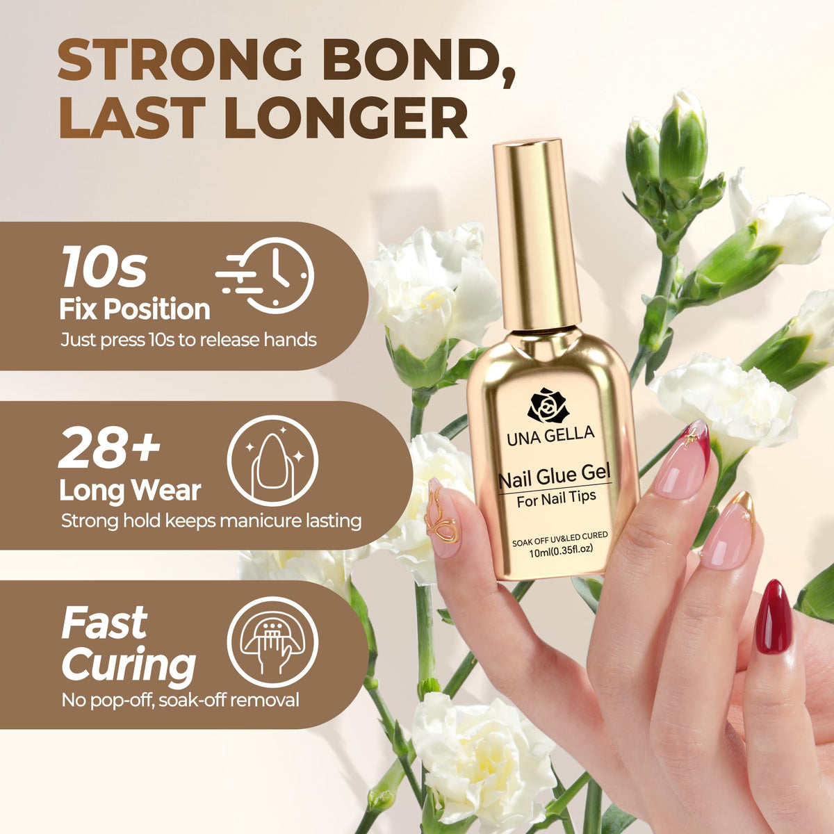 UNA GELLA brush applicator detail for precise glue placement and clean lines