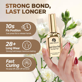 UNA GELLA brush applicator detail for precise glue placement and clean lines