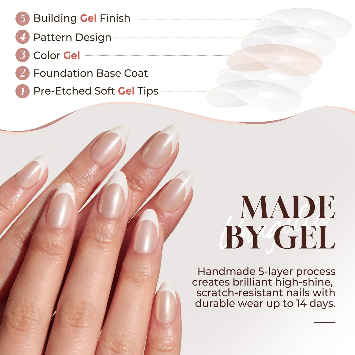 UNA GELLA chrome French tip detail highlighting glossy, salon-like finish