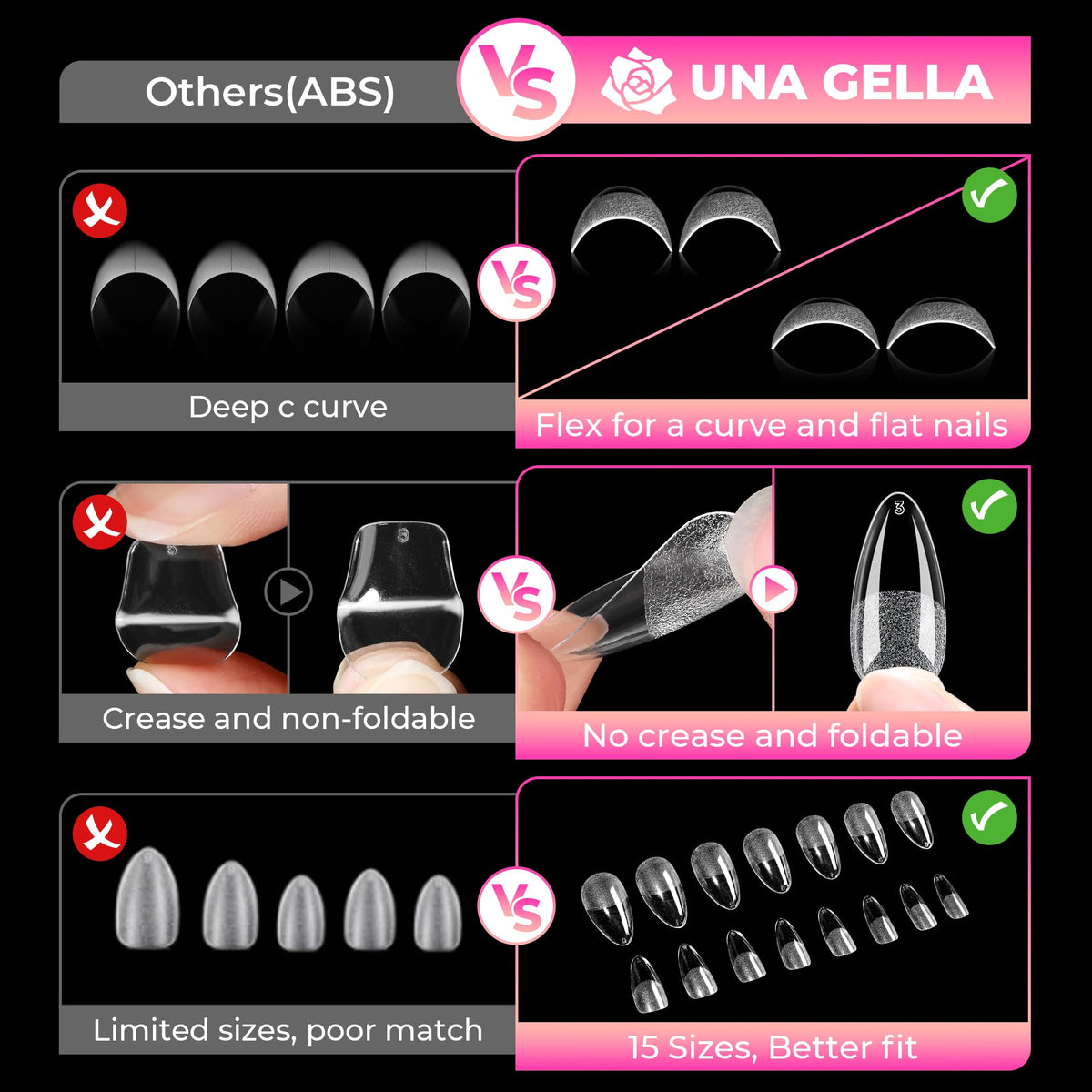 UNA GELLA clear almond tips applied on hand showcasing natural-looking finish
