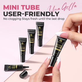 UNA GELLA clear bond on French tip highlighting invisible, non-yellowing finish