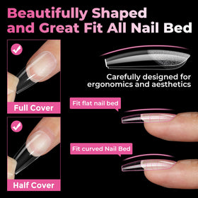 UNA GELLA clear full-cover coffin tip profile ready for polish and design benefit
