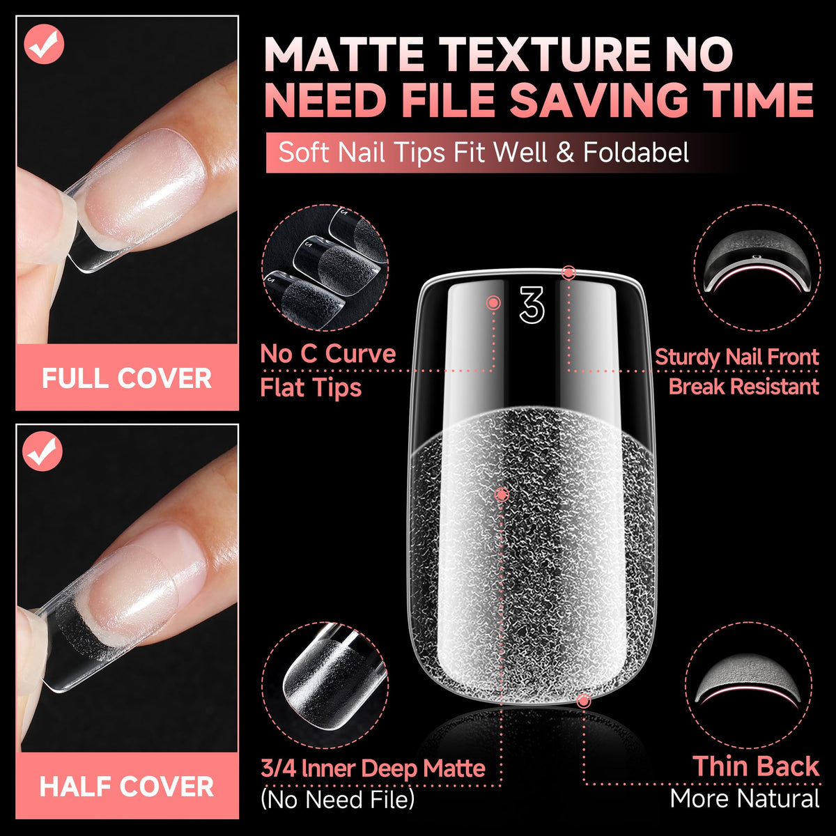 UNA GELLA clear full-cover gel tip ready for polish or chrome