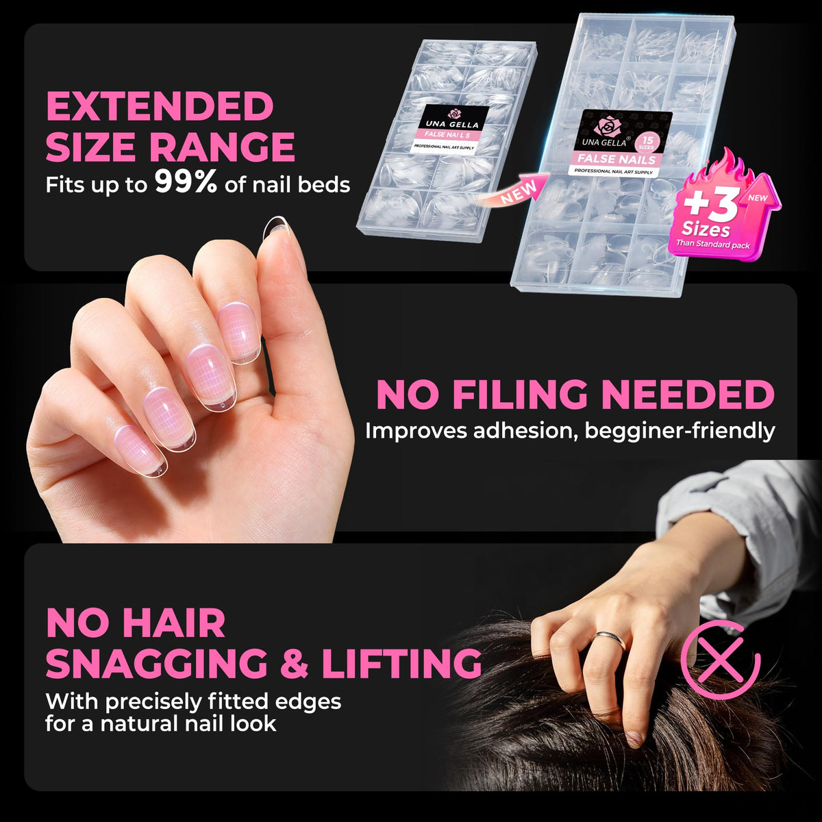 UNA GELLA clear tip polished example ready for color or gel overlays