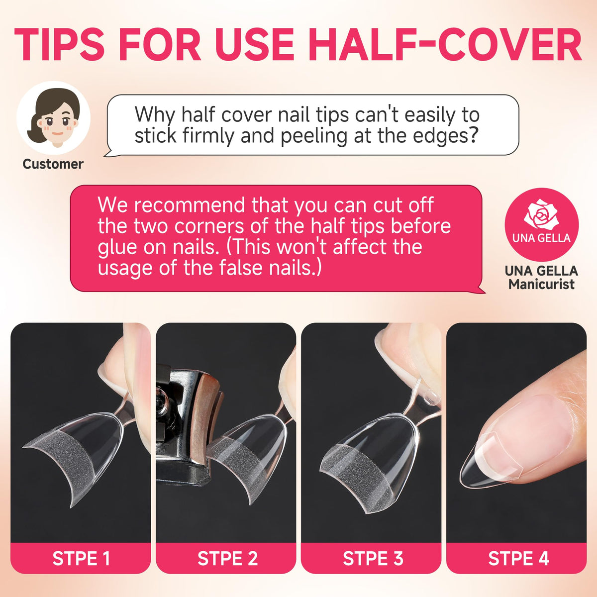 UNA GELLA clear gel tip texture under light highlighting smooth finish and durability