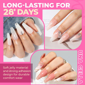 UNA GELLA close-up of clear coffin tips highlighting smooth finish and easy painting