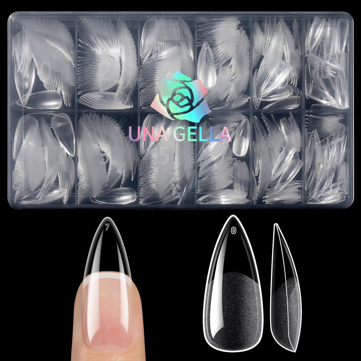 UNA GELLA clear tips arranged on tray highlighting smooth surface ready for polish