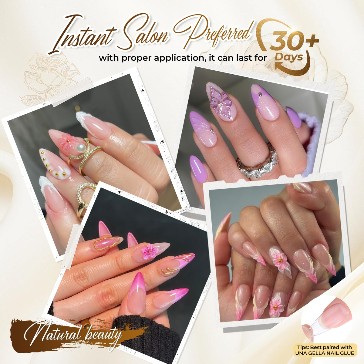 UNA GELLA close-up of pre-etched frosted nail bed for easy adhesion